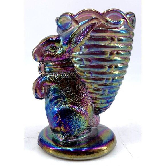 Bunny Rabbit Carnival Glass Egg Cup Toothpick Holder Easter 3.25" Signed Vtg - Picture 3 of 8